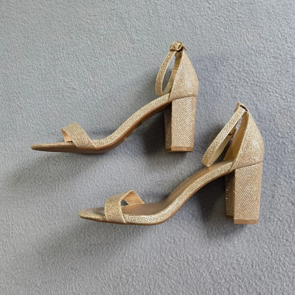Dream Pairs Block Heel Sandals Womens 7.5 Gold Glitter Ankle Strap Chunky Pump